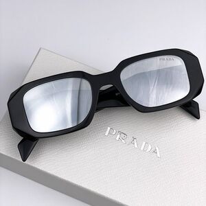 NEW Prada PR17WS 1AB2B0 Black Light Gray Mirrored Silver Square Unisex